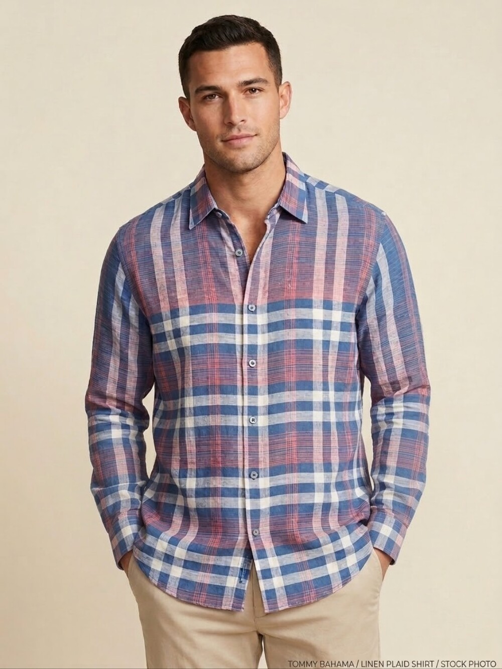 Tommy Bahama Linen Blend Plaid Long Sleeve Button Shirt XL